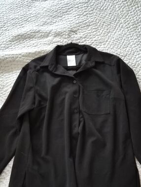 Black Button-Up Shirt with Chest Pocket